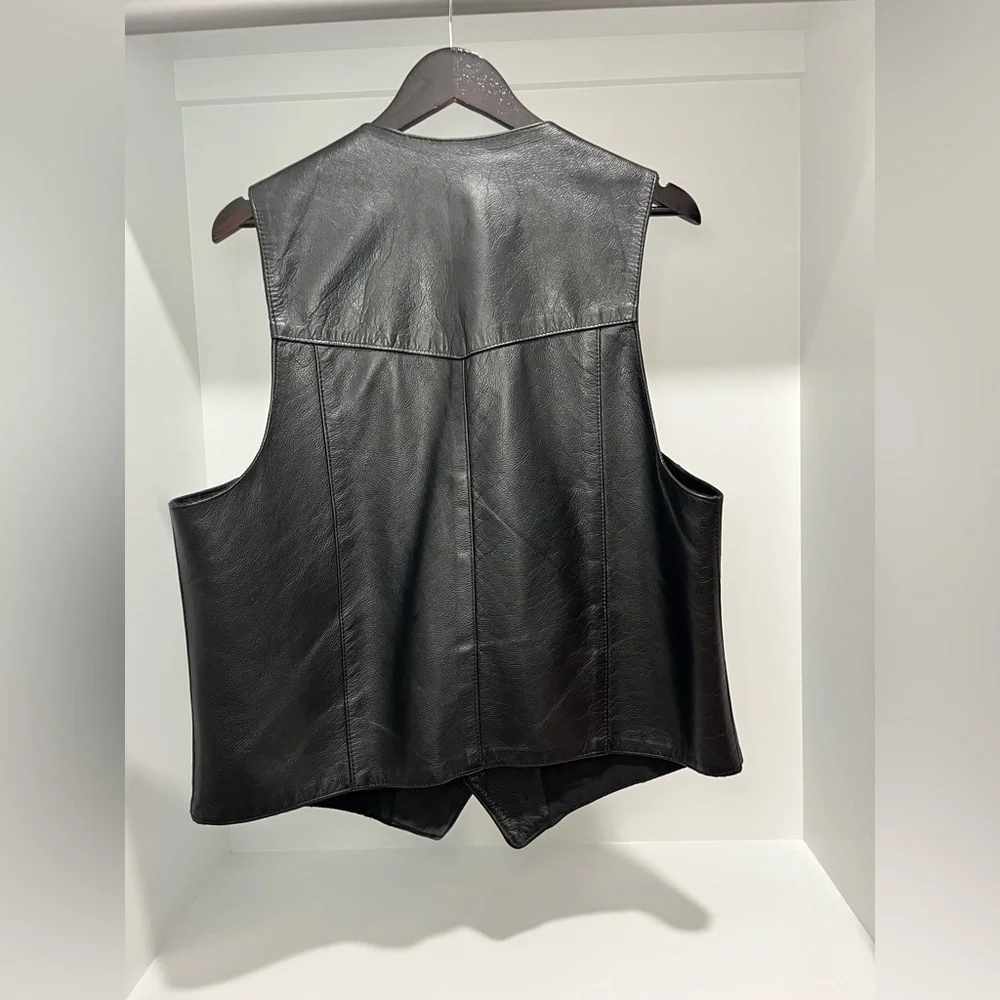 Vintage PNC Leather Black Motorcycle Vest Made In The USA size 48 XL/XXL